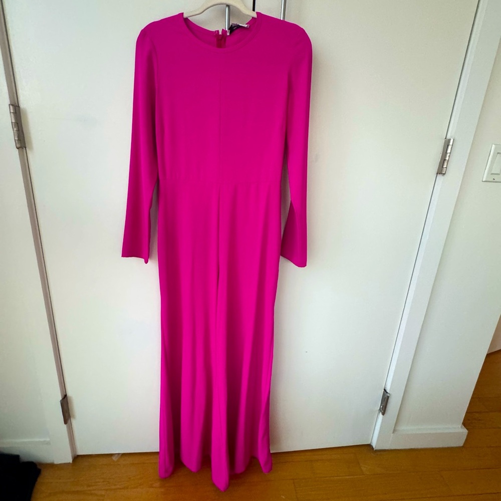 Adam Lippes long sleeve magenta jumpsuit